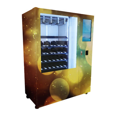 Quiosco de la venta del vino del pago con tarjeta de crédito, máquina expendedora refrigerada con el elevador