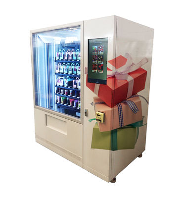 Quiosco de la venta del vino del pago con tarjeta de crédito, máquina expendedora refrigerada con el elevador