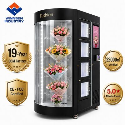 Calidad Winnsen 24 tragamonedas máquina expendedora de flores inteligente con refrigerador y humidificador cerrando las puertas automáticamente fábrica