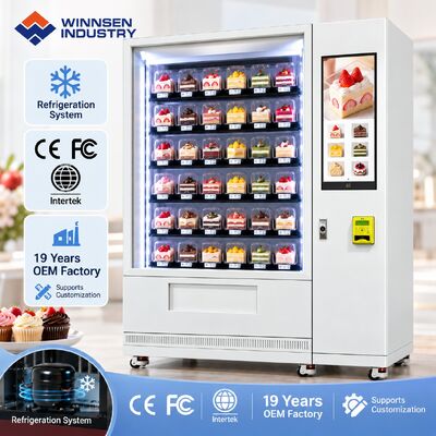 Calidad Winnsen Smart Elevator máquina expendedora de pasteles sin gota de entrega de vidrio refrigerado gabinete de visualización fábrica