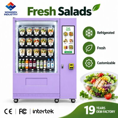 Calidad Máquina automática de venta de ensalada Winnsen con pantallas de vidrio transparente y estantes LED fábrica